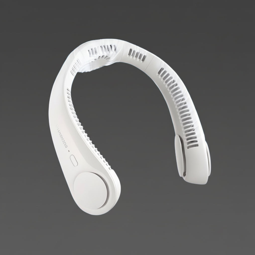 White neck massager on a dark gray background