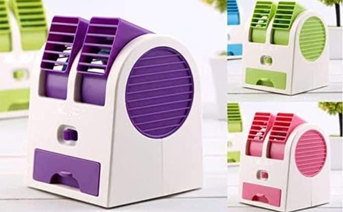 Small portable air conditioners in various colors on a white background