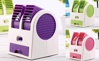 Small portable air conditioners in various colors on a white background
