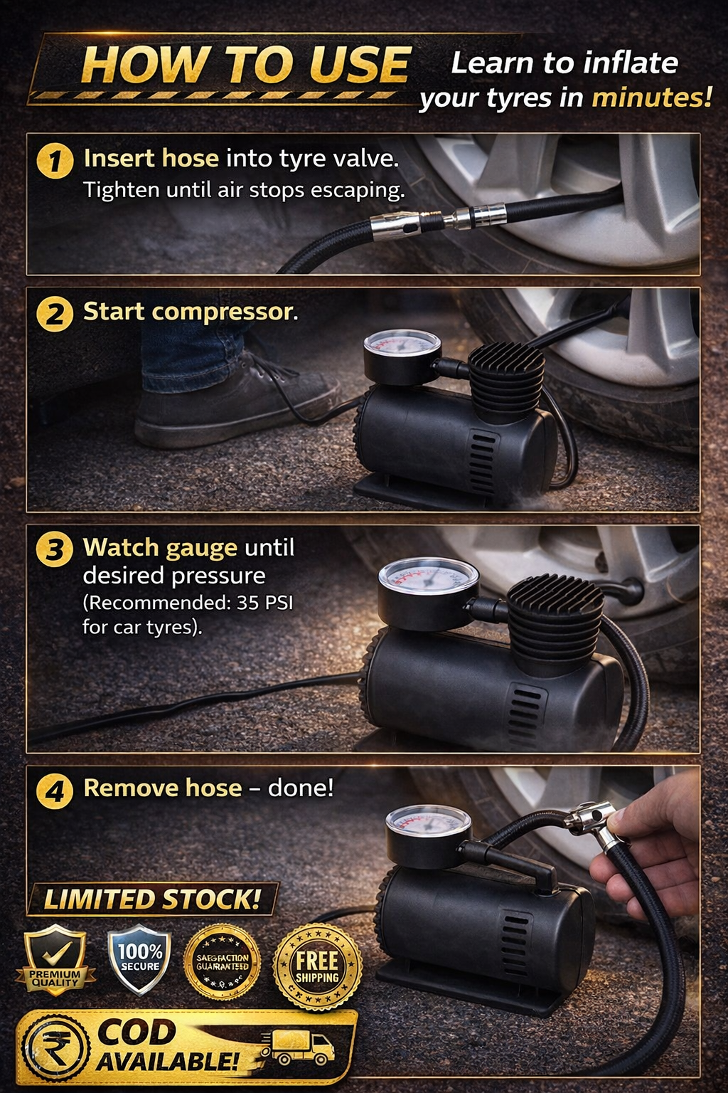 Car Tyre – Portable Air Pump